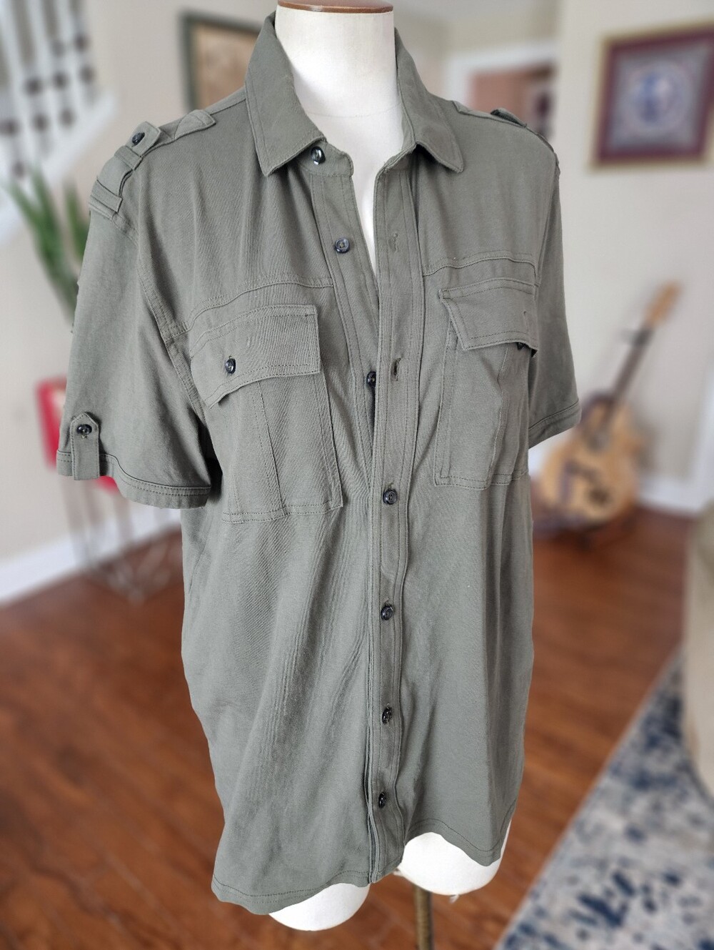 Express Button Up Stretchy Top Medium